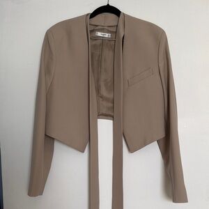 Mango Taupe Cropped Tie-Front Blazer